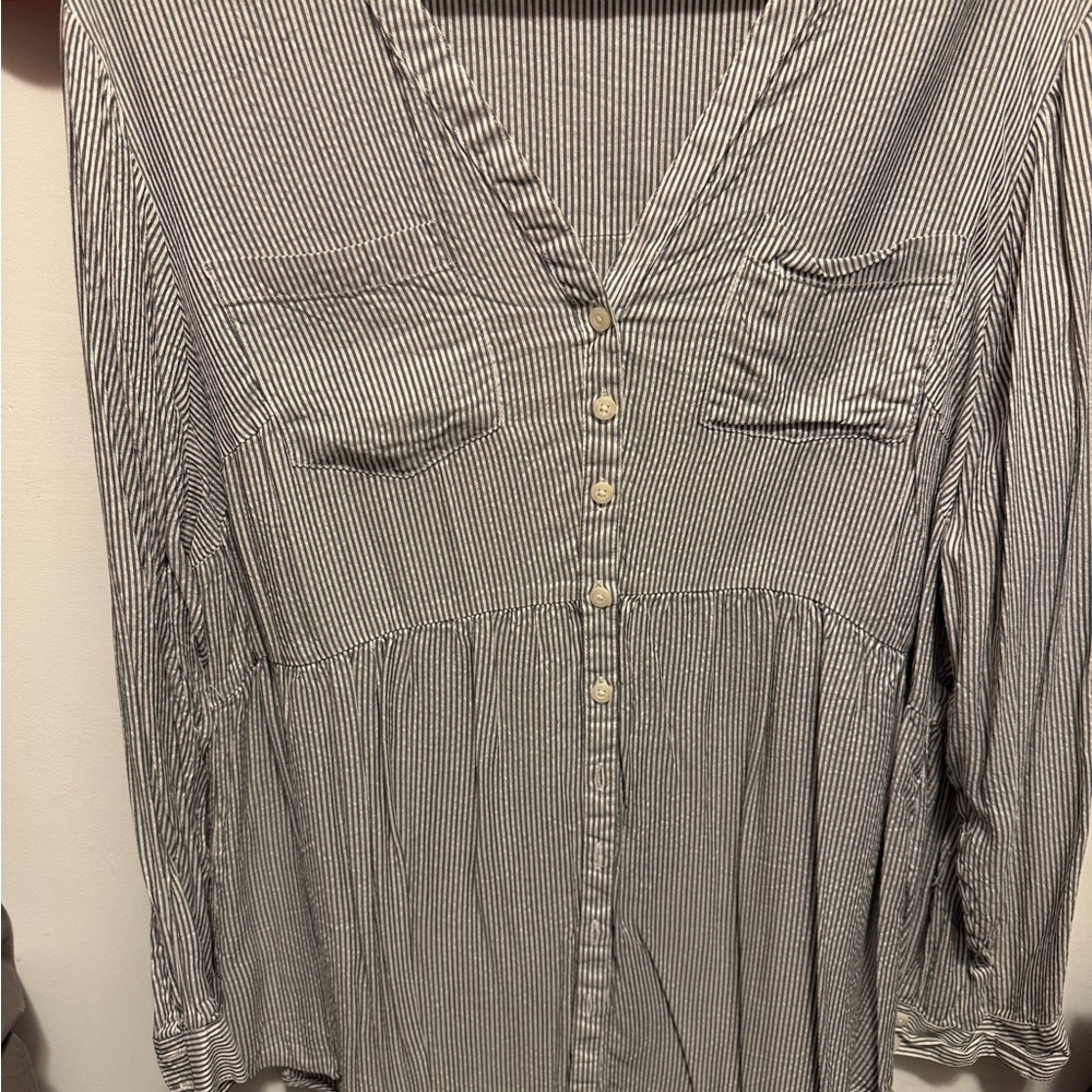 Torrid Black and White Striped Button-Down Shirt